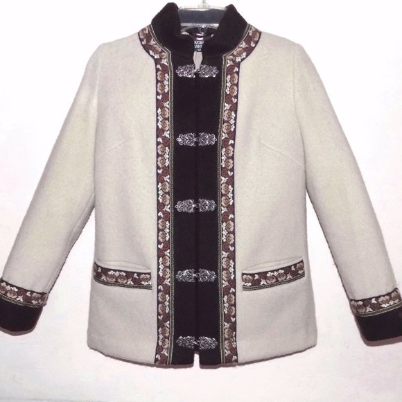 Pure wool jacket Norway 42 M Beige Pewter clasps Off white Scandinavian Nordic - Picture 1 of 7